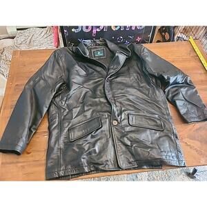 Rainforest Black Leather Button Up Coat Jacket Size XL Quilt Lined 3 Pockets